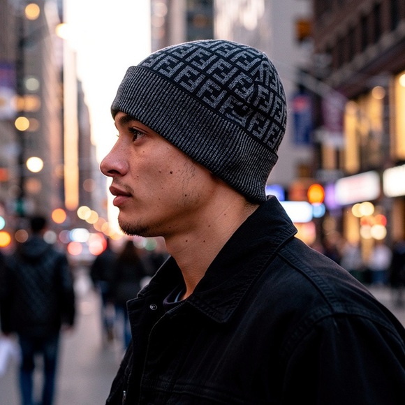 Fendi Monogram Black and Gray Beanie - Picture 2 of 8